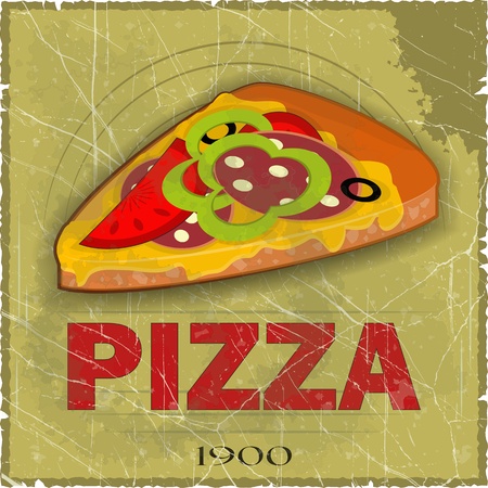 Grunge Cover for Pizza Menu -  slice of pizza on vintage background - vector illustrationのイラスト素材
