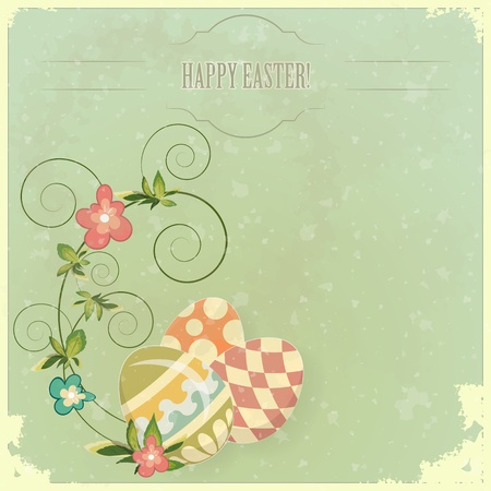 vintage Easter greeting card with colored eggs and flowers - vector illustrationのイラスト素材