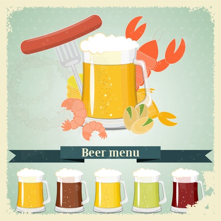Vintage postcard, cover menu - Beer, beer snack - Retro style のイラスト素材