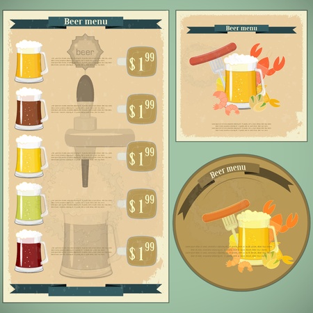 Vintage postcard, cover menu - Beer, beer snack - Retro style  のイラスト素材