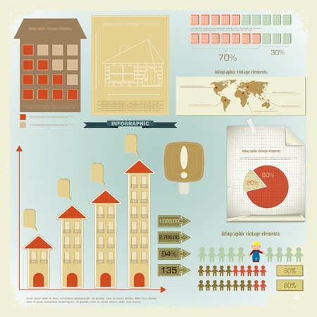 Vintage infographics set - House Construction and elements for presentation and Graph - vector illustrationのイラスト素材