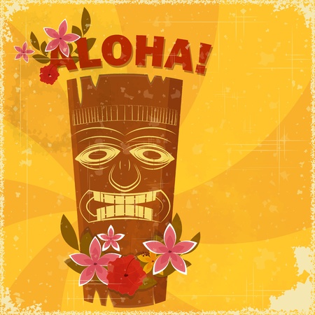 Vintage Hawaiian postcard - invitation to Beach party - vector illustrationのイラスト素材