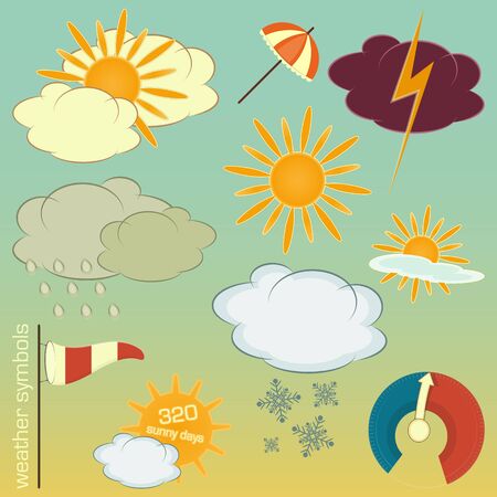 Set of Weather symbols and icons in retro styleのイラスト素材