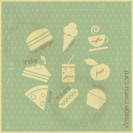 Retro menu card - food icons on vintage blue background - vector illustrationのイラスト素材
