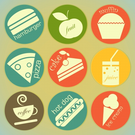 set of Vintage Food round Labels - Retro Signsのイラスト素材
