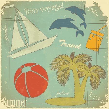 Retro Postcard - Summer travel theme on Grunge backgroundのイラスト素材