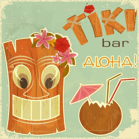 Vintage Hawaiian postcard - invitation to Tiki Barのイラスト素材