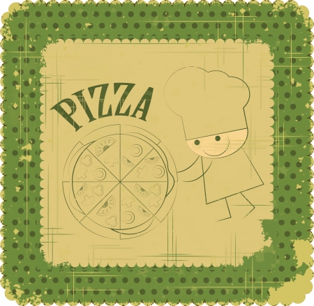 Vintage Pizza Menu Card Design with chef in Retro Style のイラスト素材