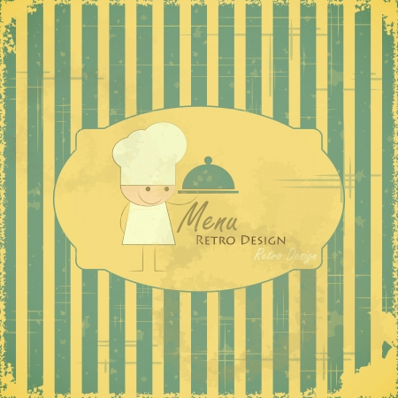 Vintage Menu Card  with chefs on striped background in Retro Style, kids menuのイラスト素材