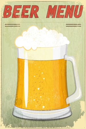 Retro Design Beer Menu - glass of beer vintage background - Vector illustrationのイラスト素材