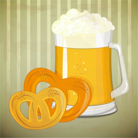 Retro Design Beer Menu - beer and  pretzels in vintage style - Vector illustrationのイラスト素材