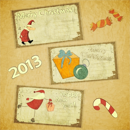set of Retro Christmas cards - New Year postcard in Vintage styleのイラスト素材