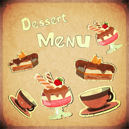 Vintage Cover Cafe or Confectionery Dessert Menu on Retro background - vector illustrationのイラスト素材