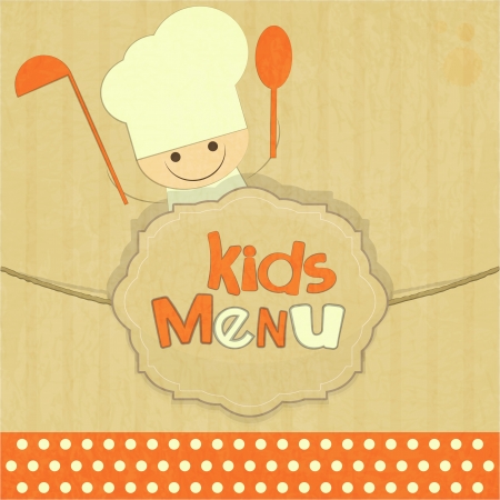 Design of kids menu with smiling chefs in Retro Style illustrationのイラスト素材