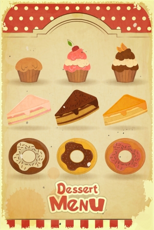 Vintage Dessert Menu - pastry on retro background のイラスト素材
