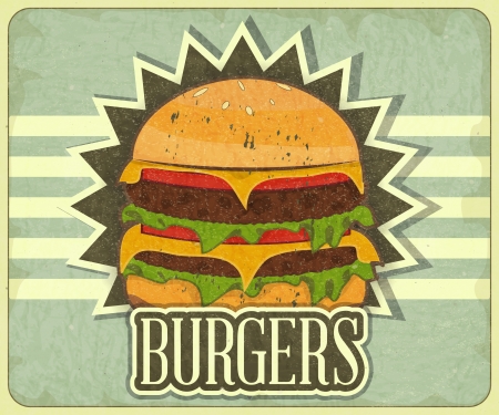 Retro Cover for Fast Food Menu - hamburger on vintage background - illustrationのイラスト素材