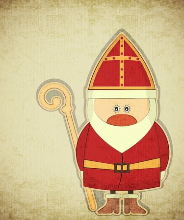 Christmas card with Dutch Santa Claus - Sinterklaas. Greeting card in vintage style のイラスト素材