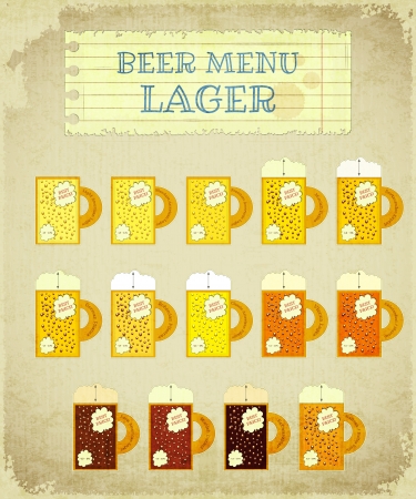Vintage Beer Card. Lager with place for Price, lettering type of beer, foam heights and strength - alcohol content Illustration.のイラスト素材