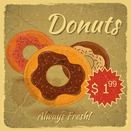 Vintage Card, Retro Grunge cover menu - Donuts on vintage background with place for price - illustrationのイラスト素材