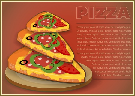 Pizza Slices. Horizontal format. Cover Menu for Pizzeria. Vector Illustration.のイラスト素材