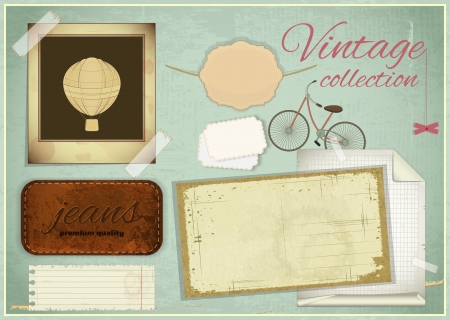 Vintage scrapbooking set - Retro old paper, photo frame - vector illustrationのイラスト素材