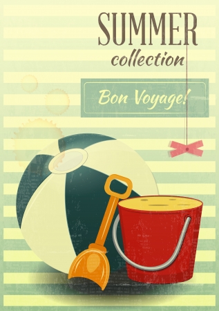 Beach toys Summer retro postcard - vector illustrationのイラスト素材