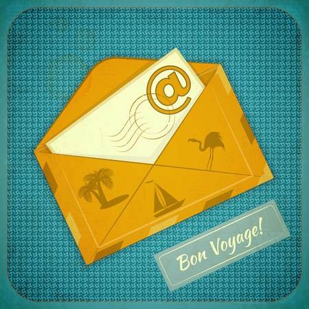 Travel Card with Yellow Envelope, email concept. Vector Illustration.のイラスト素材