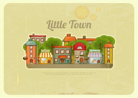 Little Town. Townhouses in a retro Styleのイラスト素材