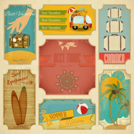 Set of Retro Summer Vacation Labels in Vintage Style  Vector Illustration のイラスト素材
