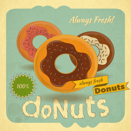 Retro postcard, Cover menu - Donuts on Vintage background. のイラスト素材