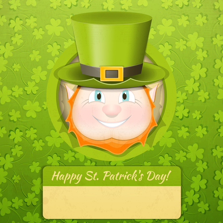 Patricks Day Retro Card with Shamrock and Leprechaun. Place for Text. のイラスト素材