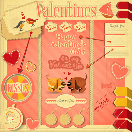 Retro Design of Valentines Card with design elementsのイラスト素材