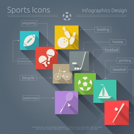 Flat Icons Set - Sports in Retro Style - Infographics Design. Vector Illustrationsのイラスト素材