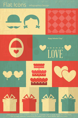 Vintage Valentines Card in Mobile UI Style. Flat Design. Vector Illustration.のイラスト素材