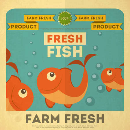 Fresh Fish Poster. Retro Placard. Vector Illustration.のイラスト素材