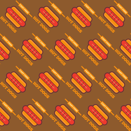 Fast Food Retro Seamless Background with Hot Dogs. Vector Illustration.のイラスト素材
