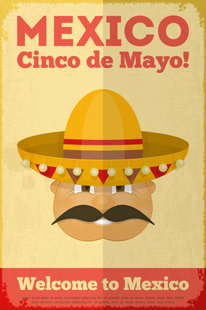 Mexican Poster in Retro Style. Cinco de Mayo. Vector Illustration.のイラスト素材