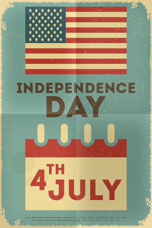 Independence Day American  Poster in Retro Style with Flag. Fourth of July. Vector Illustration.のイラスト素材