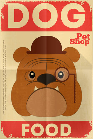 Pet Shop Poster with Bulldog  in Retro Style. Vector Illustration.のイラスト素材