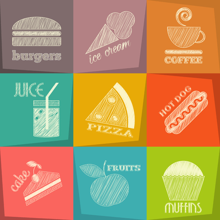 Food Icons Chalk. Layered Vector Illustration.のイラスト素材
