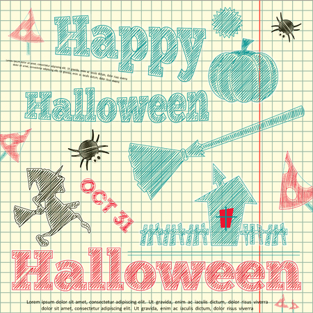Happy Halloween Card in Sketch Style.のイラスト素材