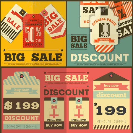 Sale Tags in Flat Design. Retro Style. Vector Illustration.のイラスト素材