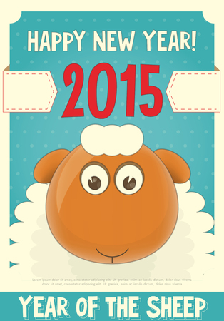 New Year Card with Cute Cartoon Sheep. Symbol of 2015 year. Year of the Sheep. Vector Illustration.のイラスト素材