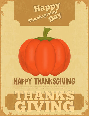Thanksgiving Day. Retro Poster with Pumpkin. Vector Illustration.のイラスト素材