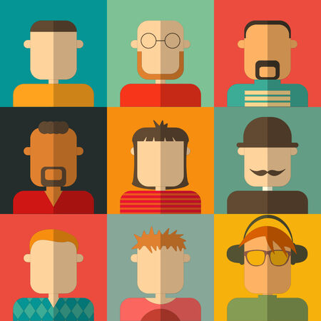 People Flat Icons Collection. Colorful Male Faces Set. Vector Illustration.のイラスト素材