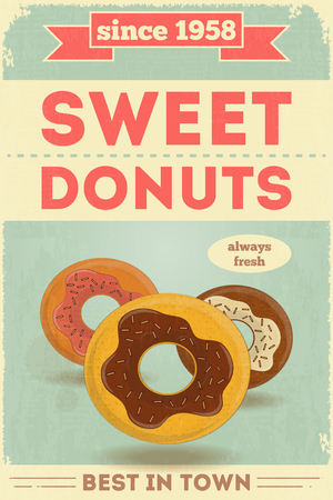 Food Poster. Advertise with Donuts. Vector Illustration.のイラスト素材