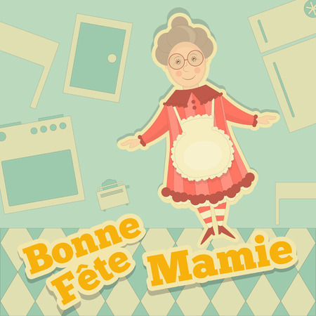 Grandmother Day France. Greeting Card with Grandma in Cartoon Design. FÃªte des Grands-mÃ©res. Vector Illustration.のイラスト素材