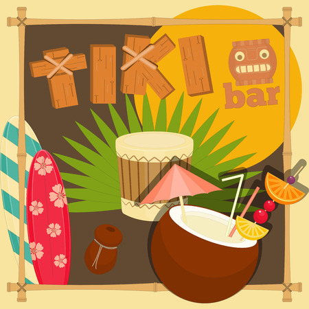 Tiki Bar. Summer Hawaii Card. Vector Illustration.のイラスト素材