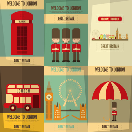 London. English Posters Collection with British theme. Vector Illustration.のイラスト素材