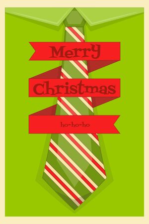 Christmas Card. Green Shirt and Tie in Christmas Style. Vector Illustration.のイラスト素材